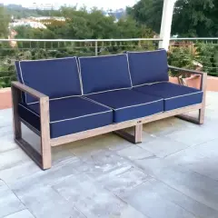 Courtyard Casual Driftwood Gray Teak Modern North Shore Outdoor Three Seater Sofa with Cushions