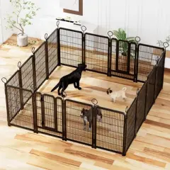 KTMBDW 16 Panels Heavy Duty Metal Playpen with Self-Locking Gate, Extra Tall 40" Dog Fence Pet Exercise Pen for Outdoor and Indoor-Large Dogs, Black