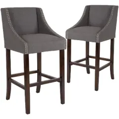 Emma and Oliver 2 Pk. 30" High Transitional Walnut Barstool with Accent Nail Trim