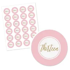 Big Dot of Happiness Chic 13th Birthday - Pink and Gold - Birthday Party Circle Sticker Labels - 24 Count