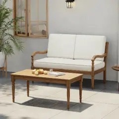 Christopher Knight Home Pendry 2 Piece Outdoor Acacia Wood Chat Set with Water-Resistant Cushions