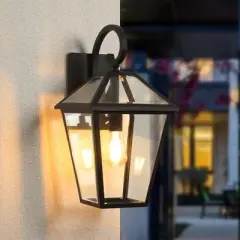 Gulches Outdoor Wall Lights - 10"-21" Modern & Vintage Black Lanterns with Clear Glass for Porch, Garden, Patio, and Entryway