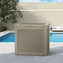 MAYEERTY 30 Gallon Large Capacity Outdoor Deck Box for Patio Furniture Cushions, Pillow with Wheels, Light Brown