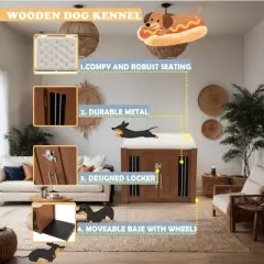 ORRD 30.25"L 2-in-1 Dog Crate & Ottoman Bench w/Removable Cushion, Sliding Barn Door - Walnut Wood Dog Kennel for Bedroom/Living Room