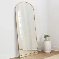 Malinda 64" x 21" Arched Free Standing Body Mirror, Metal Framed Full Length Wall Mirror, Large Floor Mirror - The Pop Home
