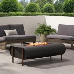 GDFStudio Romar Outdoor 50,000 BTU Rectangular Fire Pit, Dark Gray/Wood Pattern
