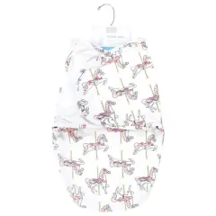 Hudson Baby Infant Girl Plush Faux Fur Swaddle Wrap, Carousel Horse, 0-3 Months