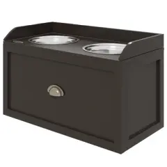 Gulches PawHut Dog Feeding Station with Storage Drawer & Elevated Bowls for Large Dogs - Coffee