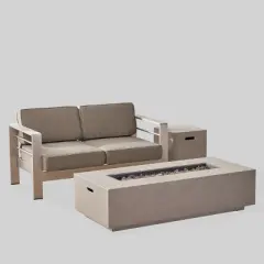 Cape Coral 3pc Aluminum and Rectangular MGO Fire Table Set - Light Gray - Christopher Knight Home