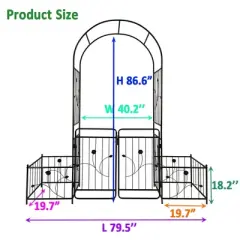 JUJABU Black Metal Garden Arch with Double Gate and Two Side Planter Stands, 79.5'' Wide x 86.6'' High