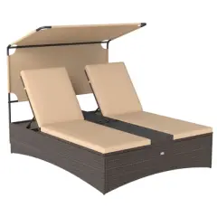 Costway Outdoor Daybed with Adjustable Backrests 2-Person PE Rattan Patio Bed with Canopy