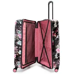 Badgley Mischka Winter Flowers Expandable Hardside Checked 3pc Luggage Set - Black