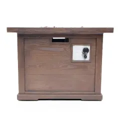 24-Inch Square Outdoor MgO Fire Pit With Built-In Propane Tank Storage - 40,000 BTU, Brown Wood Pattern