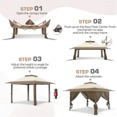 EAGLE PEAK 13'x13' Pop Up Gazebo with 4 Sidewalls, Easy Set Up Canopy for Patio and Backyard