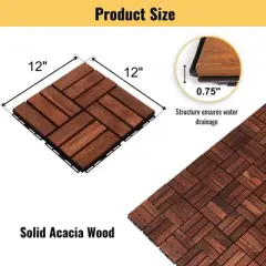 Acacia Wood Interlocking Deck Tiles Checker Pattern, 30 PCS  12" x 12" Square Acacia Hardwood Outdoor Flooring