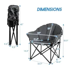 Costway Folding Camping Moon Padded Chair with Carry Bag Cup Holder Portable Navy\ Brown\Grey