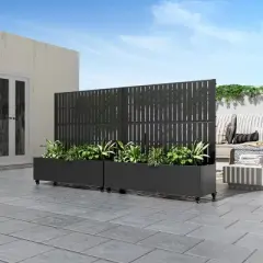 PexFix 47" x 47" Tall Wrought Iron Garden Trellis with Planter Box Black Outdoor Plant Support for Climbing Flowers Vines Patio Yard Decor