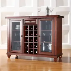 Wood Sliding Top Home Bar Cabinet in Vintage Mahogany Brown-Pemberly Row