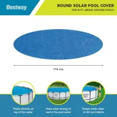 Bestway Flowclear 18 Foot Round Solar Heat Secure Pool Cover for Above Ground Swimming Pools with Storage Bag, Blue (Cover Only)
