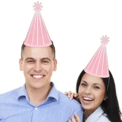 Big Dot of Happiness Pink Stripes - Cone Happy Birthday Party Hats for Kids and Adults - Set of 8 (Standard Size)