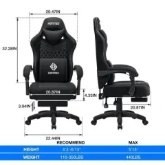 Hoffree Breathable Fabric Massage Gaming Chair Ergonomic Office PC Chair with Footrest & Adjustable