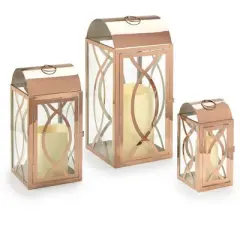 Pebble Lane Living Rogan Metal Lantern Set Rose Gold