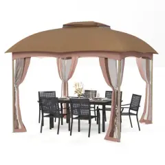 Captiva Designs Gazebo Canopy for Patio - Double Vent Outdoor Canopy with Netting (Khaki)