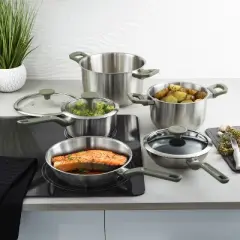 BergHOFF Bolt 8Pc Recycled 18/10 Stainless Steel Cookware Set with Glass Lids, Green