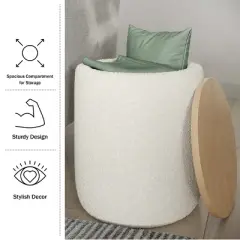 Lavish Home Storage Ottoman with Wood Top, Cream