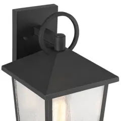 John Timberland Westmont 13 3/4" High Modern Outdoor Wall Light Fixture Mount Porch House Set of 2 Weatherproof Sand Black Aluminum Seeded Glass Shade