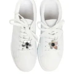 Unique Bargains Mirrored Flower Shoelace Charms Silver Tone 1 Pair