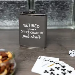 Pavilion Gift Company - Pub Chair - PU Leather & Stainless Steel 8 oz Flask - Portable Drinkware