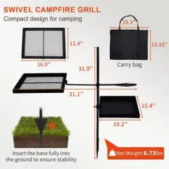 Winado Swivel Campfire Grill Skillet Combo Portable Heavy Duty Camping Grill Grate