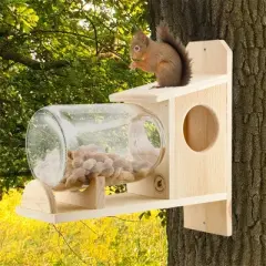 Uncle Dunkels Backyard Squirrel Feeder (w/ Gallon Glass Jar); Rustic Handmade Squirrel Food Box