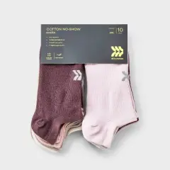 Women's Lightweight Everyday 10pk No Show Socks - All In Motion&trade; Assorted Color 4-10: Arch Support, Reinforced Heel/Toe