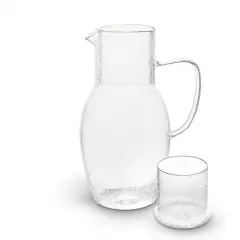 Elle Decor Bedside Pitcher Set, 44-Ounce Carafe with Cup Tumbler Doubles as A Lid, Made of Borosilicate Glass, Clear