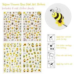 Wrapables Colorful Self Adhesive Nail Art Decal Stickers (Set of 4), Yellow Flowers and Bees
