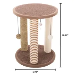 Pet Adobe 3-Post Cat Scratching Tree Post with Hanging Toys - 19.25", Brown/Tan