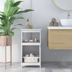 Tangkula Bathroom Floor Cabinet Single Door Storage Cabinet with Open Compartment Anti-Toppling Device Grey/White