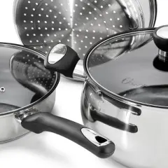 Oster Baldwyn 10 Piece Stainless Steel Belly-Shaped Nonstick Cookware and Utensil Set
