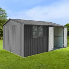 CAVINAS 10ftx12ft Outdoor Storage Shed with Hinged Door and Pent Roof Metal Garden Shed with Window