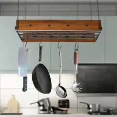 YIYIBYUS Wood Pot Rack Hanging, Ceiling Mount Vintage Pot Hangers for Kitchen