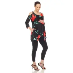 Maternity Floral Printed Cold Shoulder Tunic