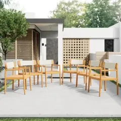 Teak-Look Acacia Outdoor Armchairs with White Rope Weave, Stylish Patio Dining Chairs with Armrests for Balcony or Garden-Maison Boucle