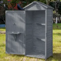 Outdoor Wooden Storage Sheds Fir Wood Lockers with Workstation-ModernLuxe