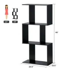 Costway 3-tier S-Shaped Bookcase Free Standing Storage Rack Wooden Display Decor Black