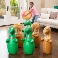 HearthSong Giant Inflatable Dinosaur Bowling Game with Six 30 Inch Dinosaur Pins and One Multi-Colored Inflatable Ball