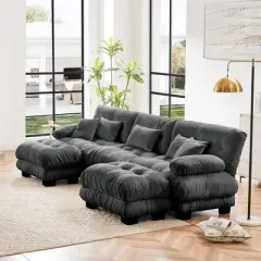 NicBex Couches for Living Room 3-Seater Sofa Cloud Couch Comfy Chenille Upholstered Modular Deep Seat Sofa with 5 Pillows and Ottoman