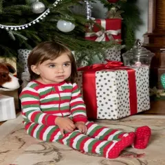 Leveret Kids Footed Cotton Striped Christmas Pajamas
