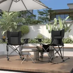 Outsunny Folding Camping Chairs, Portable Outdoor Rocking Chairs with Headrest, Cooler Bag, Cup Holder, Carry Bag, 2 Pack